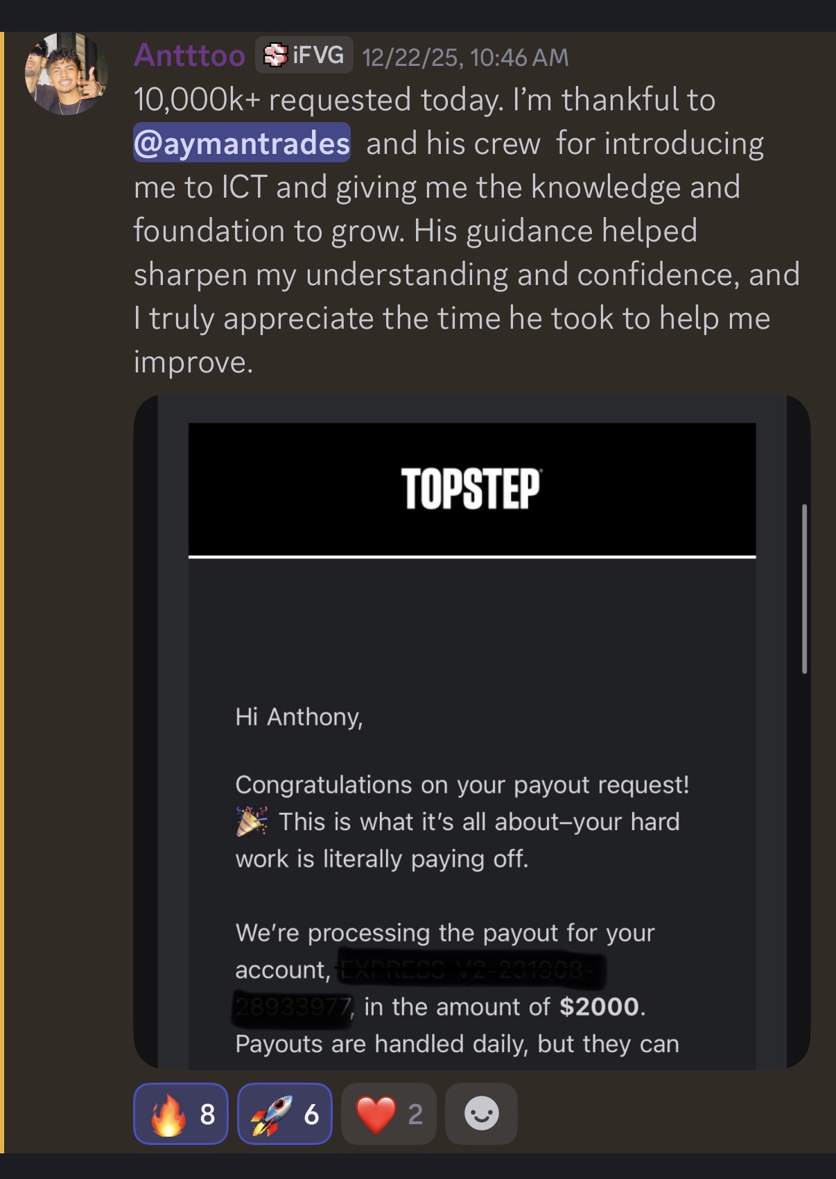 Antttoo - Topstep payout $2,000