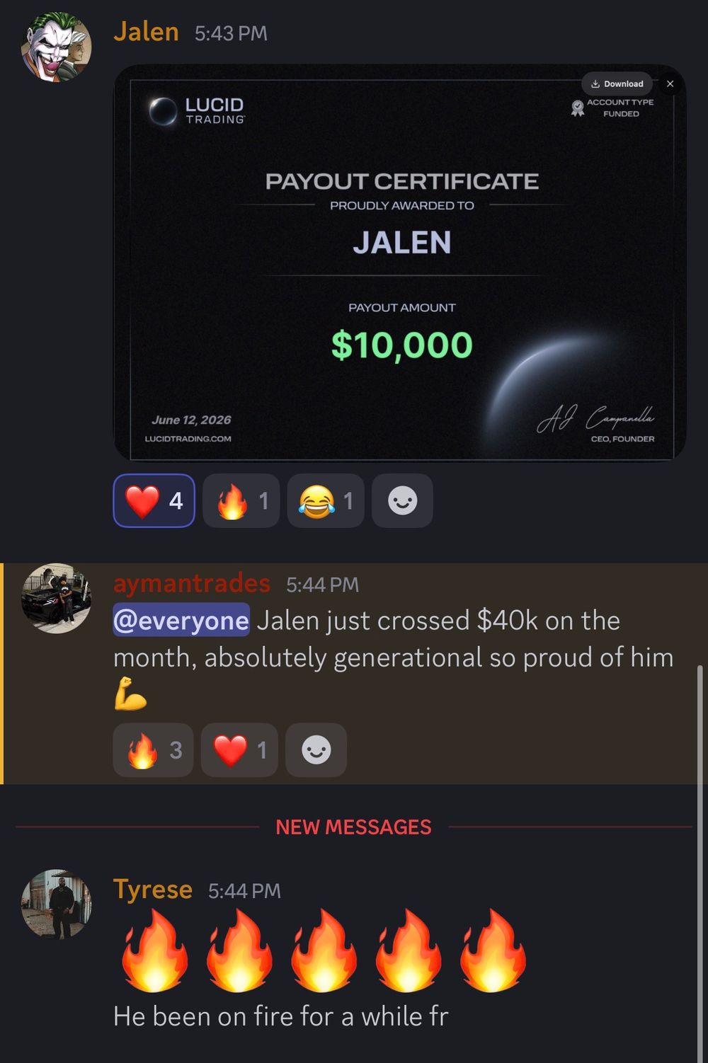 Jalen - $10,000 payout certificate, June 12 2026